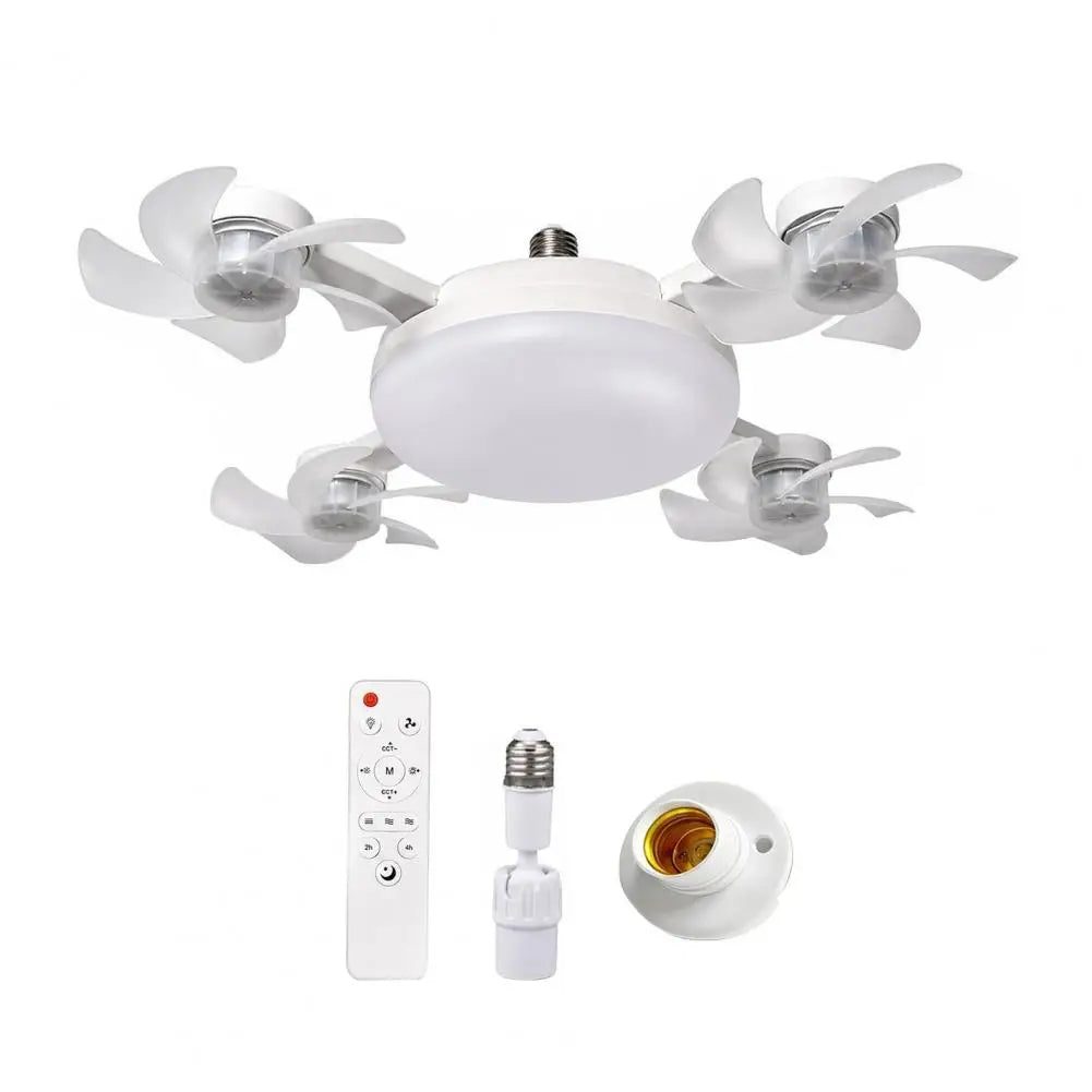 E27 Remote Control Ceiling Fan with Light - Silent LED Drone Fan with Foldable Blades for Bedroom and Kitchen, 3/4/5 Blade Options