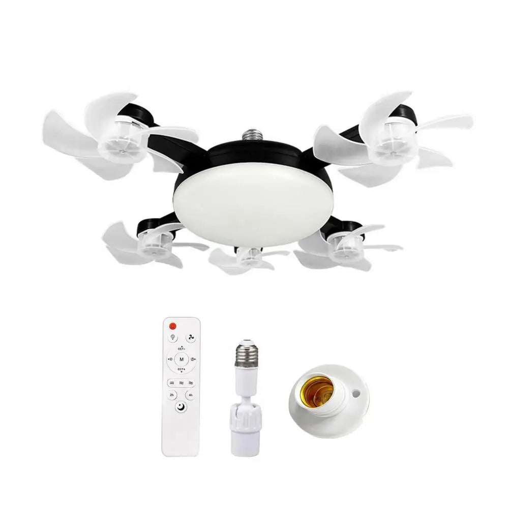 E27 Remote Control Ceiling Fan with Light - Silent LED Drone Fan with Foldable Blades for Bedroom and Kitchen, 3/4/5 Blade Options