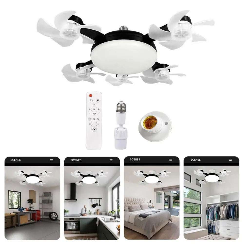 E27 Remote Control Ceiling Fan with Light - Silent LED Drone Fan with Foldable Blades for Bedroom and Kitchen, 3/4/5 Blade Options