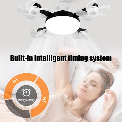 E27 Remote Control Ceiling Fan with Light - Silent LED Drone Fan with Foldable Blades for Bedroom and Kitchen, 3/4/5 Blade Options