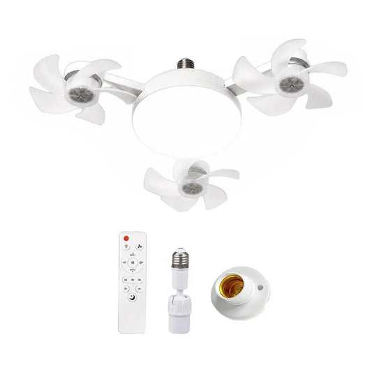 E27 Remote Control Ceiling Fan with Light - Silent LED Drone Fan with Foldable Blades for Bedroom and Kitchen, 3/4/5 Blade Options