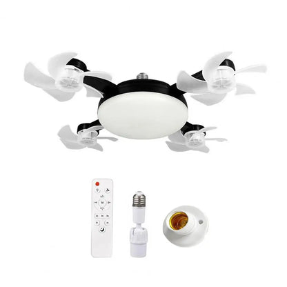 E27 Remote Control Ceiling Fan with Light - Silent LED Drone Fan with Foldable Blades for Bedroom and Kitchen, 3/4/5 Blade Options