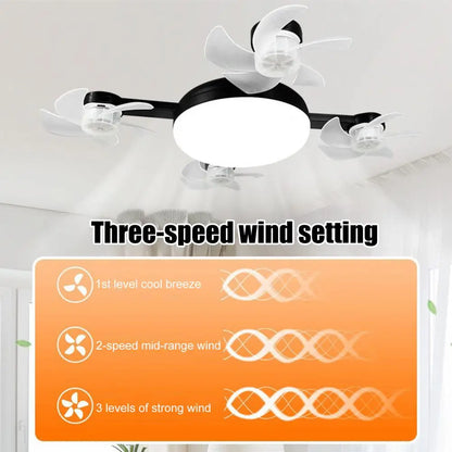 E27 Remote Control Ceiling Fan with Light - Silent LED Drone Fan with Foldable Blades for Bedroom and Kitchen, 3/4/5 Blade Options