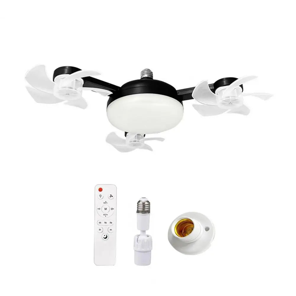 E27 Remote Control Ceiling Fan with Light - Silent LED Drone Fan with Foldable Blades for Bedroom and Kitchen, 3/4/5 Blade Options